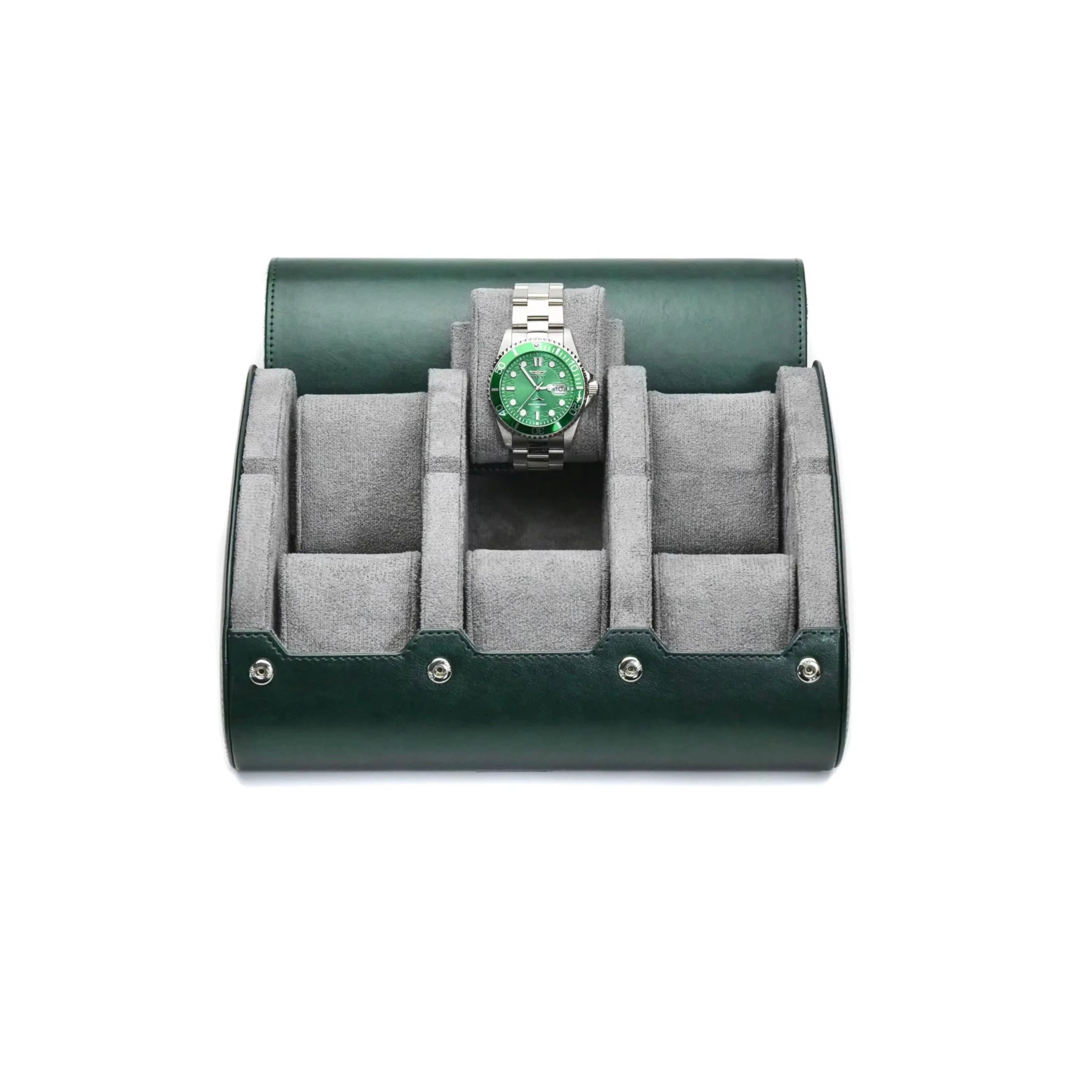 6-Slot Watch Roll – Green Gray