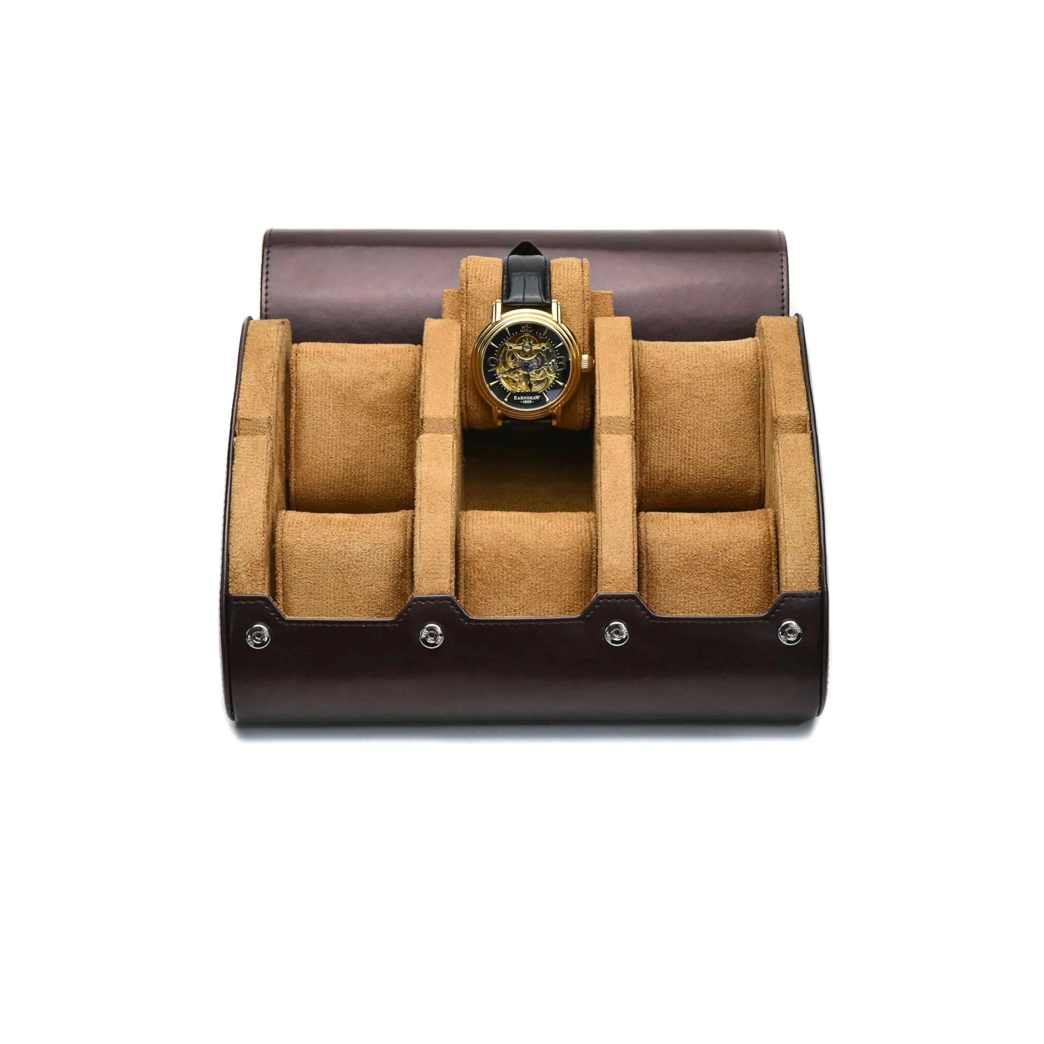6-Slot Watch Roll – Brown